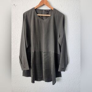 Eileen Fisher Silk Dark Moss Green Tunic Top